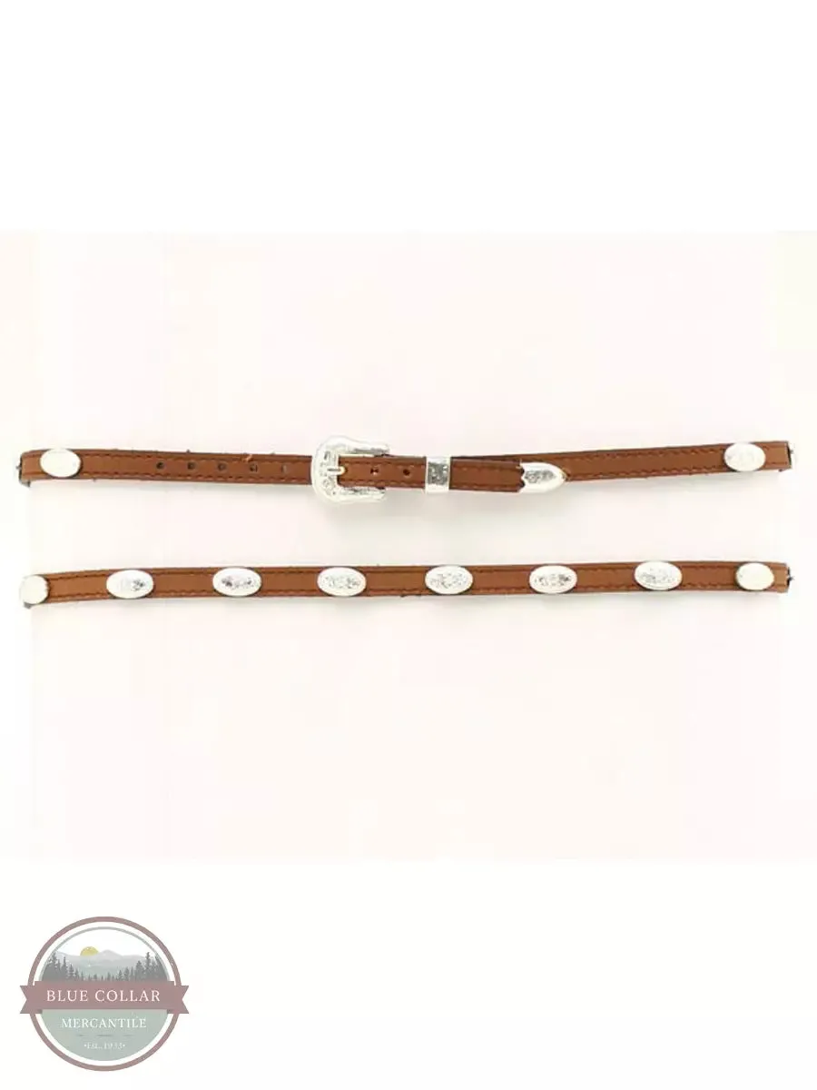 0237444 3/8 Genuine Brown Leather Hatband with Silver Conchos