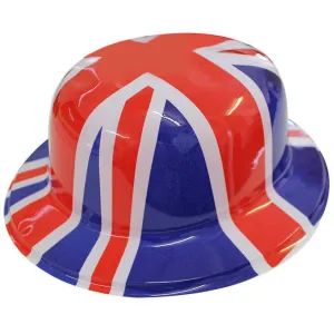 Adults Union Jack Plastic Bowler Hat Single - British Flag Party Costume Headwear Patriotic Fancy Dress