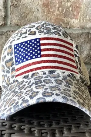 American Flag Glitter Hat - Leopard