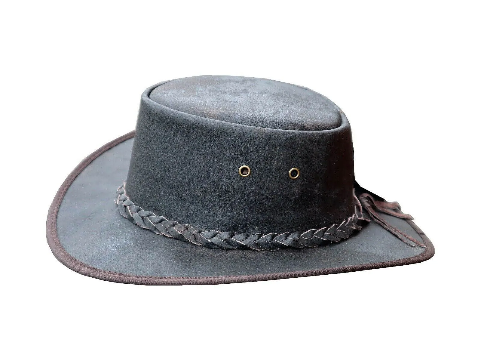 Australian Western Style Leather Cowboy Bush Hats Mens Brown Distressed Hat