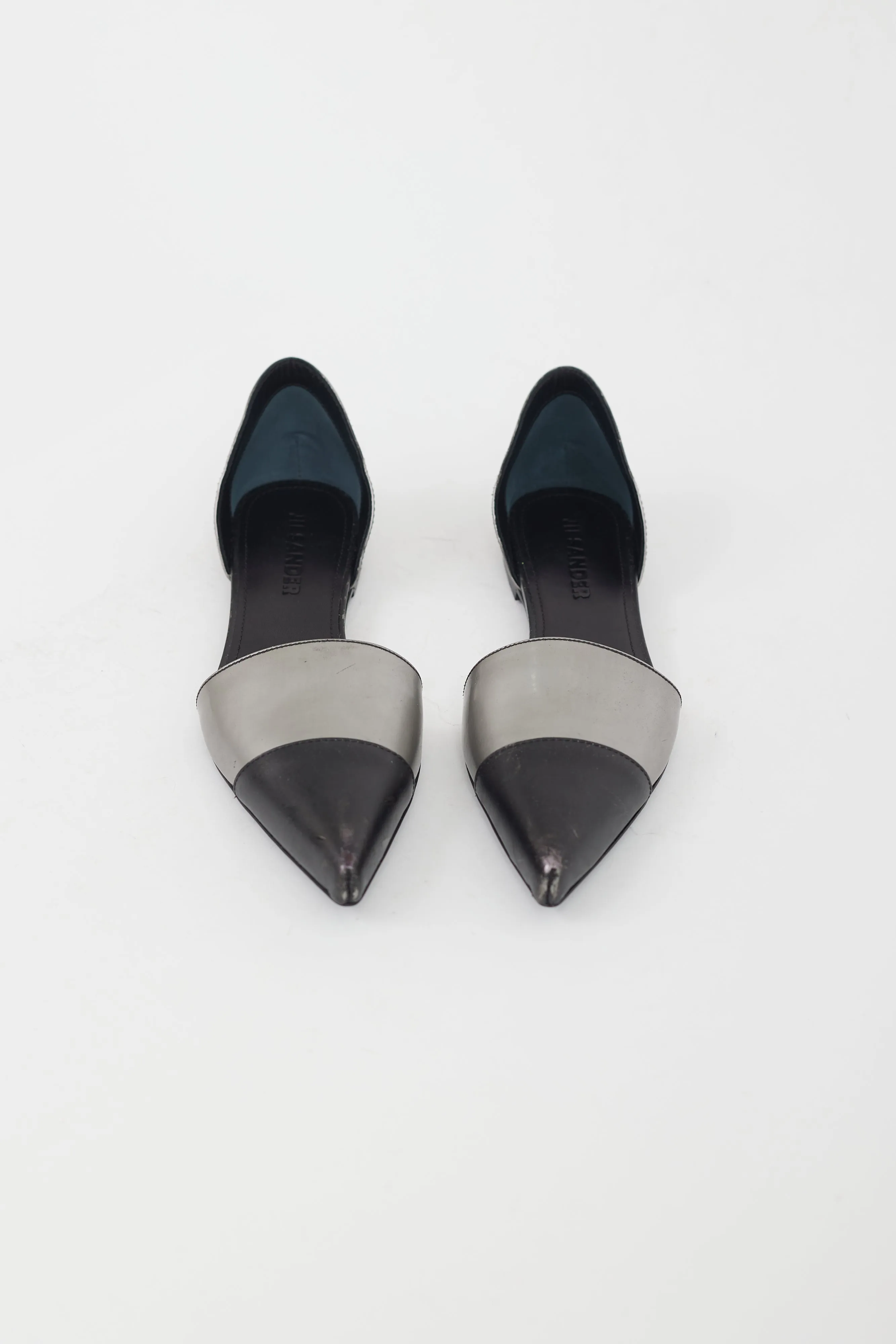 Black and Silver Leather D'Orsay Flat
