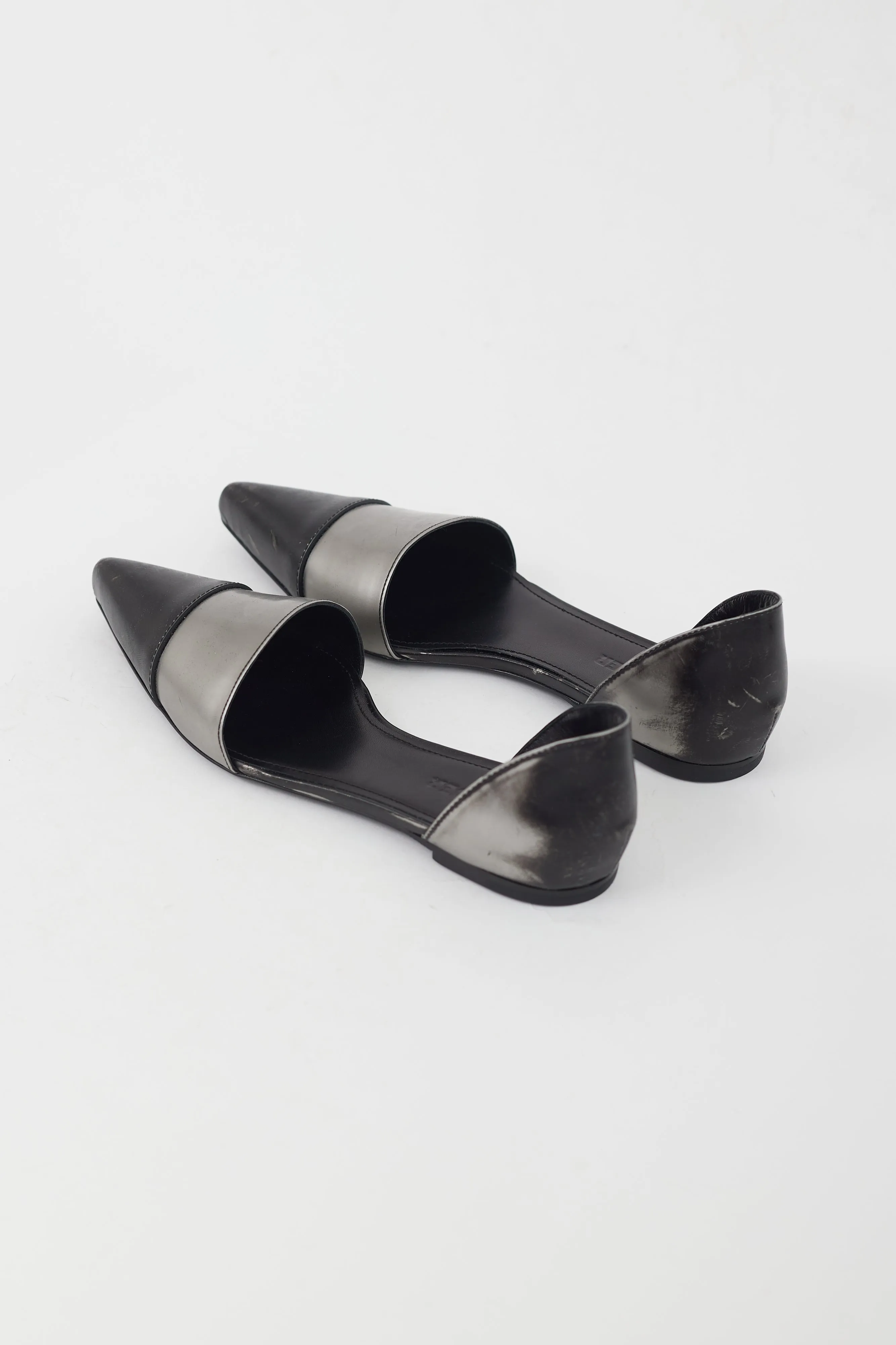 Black and Silver Leather D'Orsay Flat
