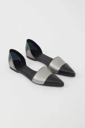 Black and Silver Leather D'Orsay Flat