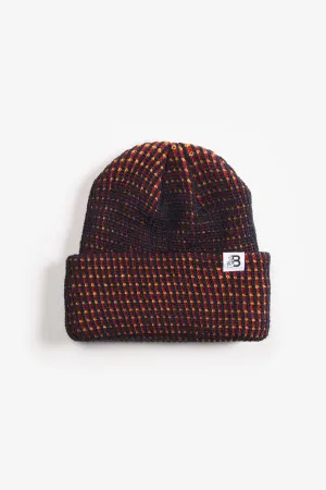 Blacksmith - Tri-Colour Waffle Beanie - Navy/Burgundy