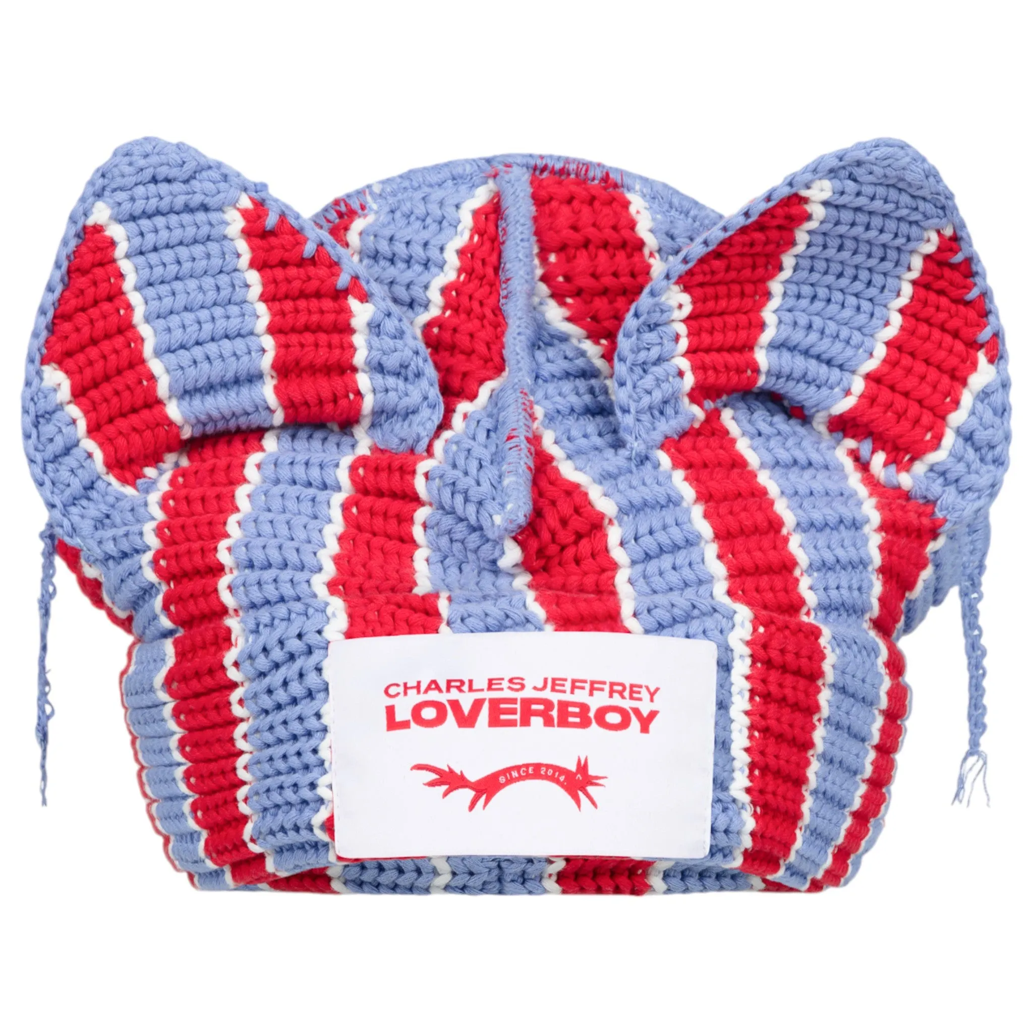 CHUNKY EARS BEANIE / RED   BLUE STRIPE