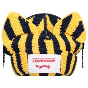 CHUNKY EARS BEANIE / YELLOW   NAVY STRIPE