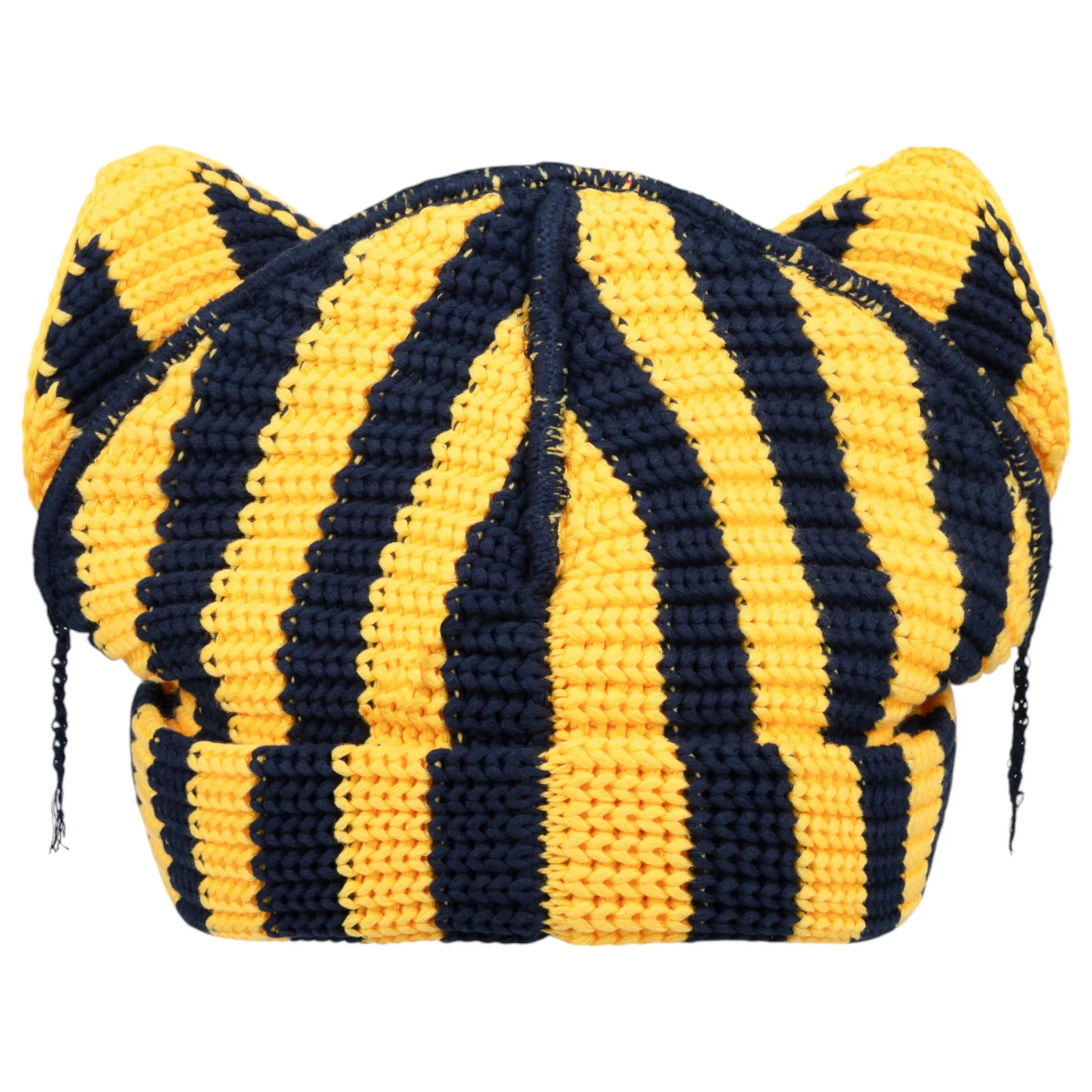 CHUNKY EARS BEANIE / YELLOW   NAVY STRIPE
