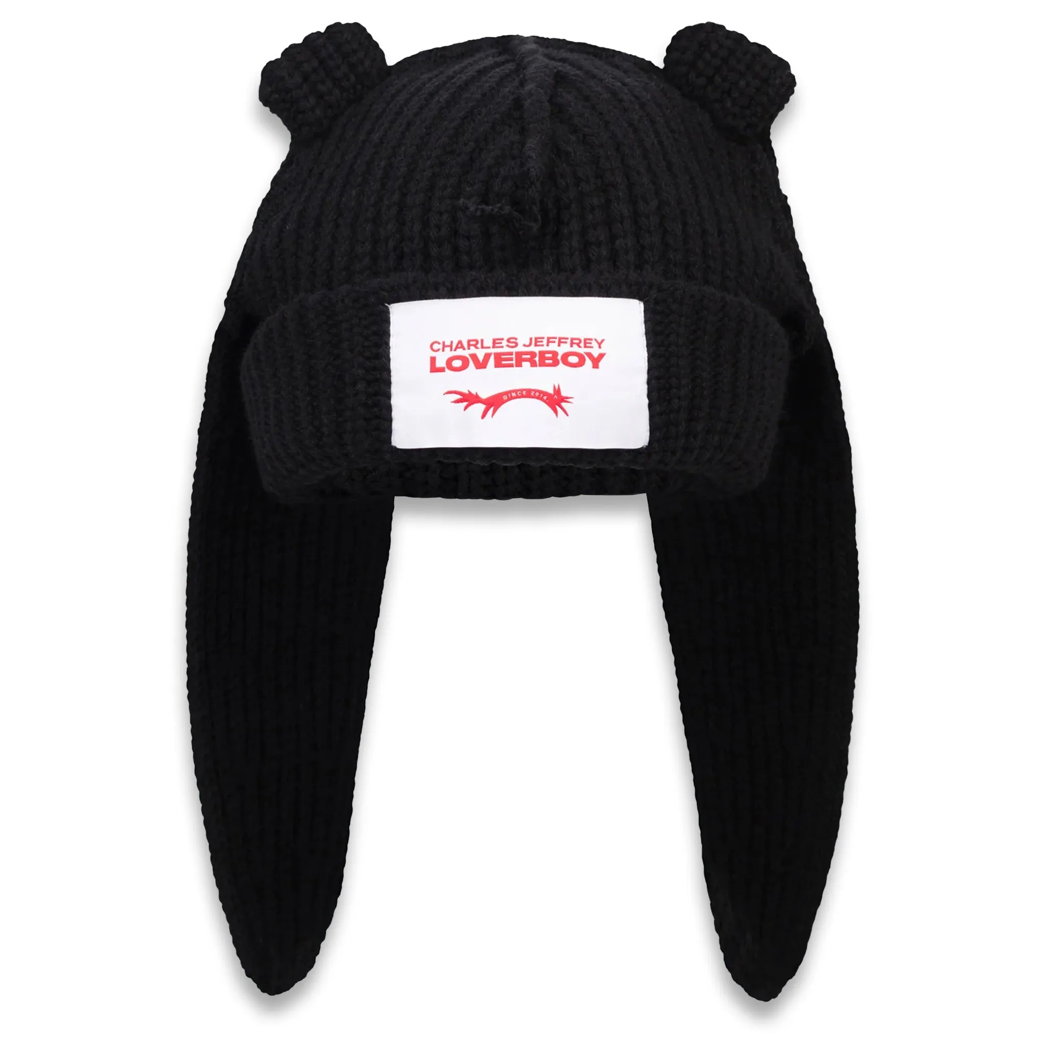 CHUNKY RABBIT BEANIE / KNITTED BLACK