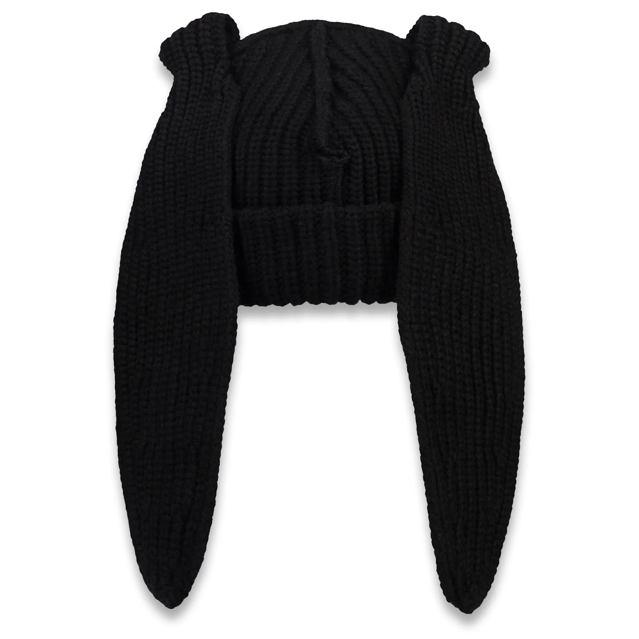 CHUNKY RABBIT BEANIE / KNITTED BLACK