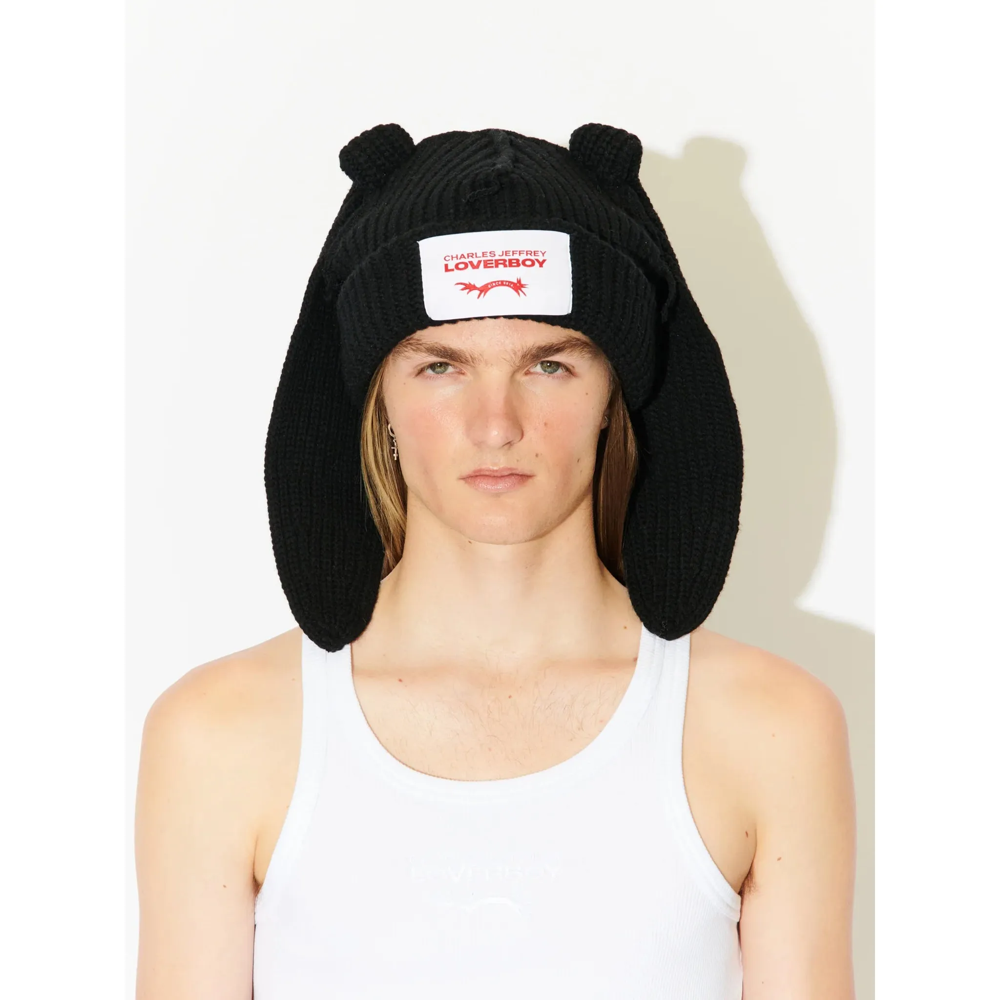 CHUNKY RABBIT BEANIE / KNITTED BLACK