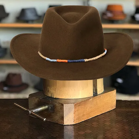 Classic Brown Felt Hat with Colorful Rope Hatband