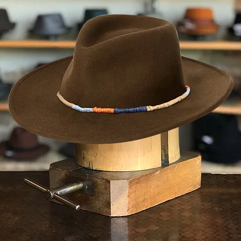 Classic Brown Felt Hat with Colorful Rope Hatband
