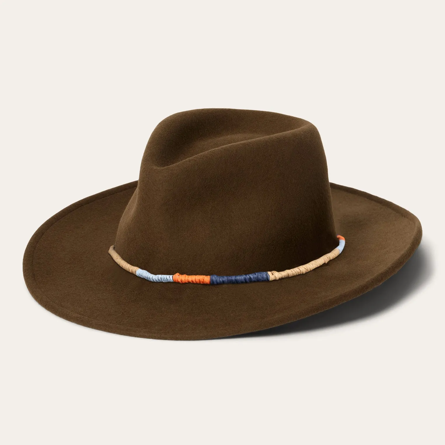 Classic Brown Felt Hat with Colorful Rope Hatband