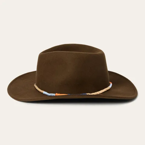Classic Brown Felt Hat with Colorful Rope Hatband