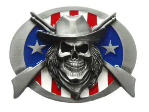 Cowboy Skull and Rifles Belt Buckle