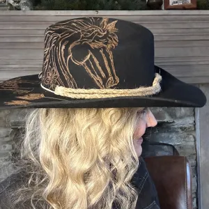 Custom Burned Cowboy Hat- Black - Bourbon Cowgirl