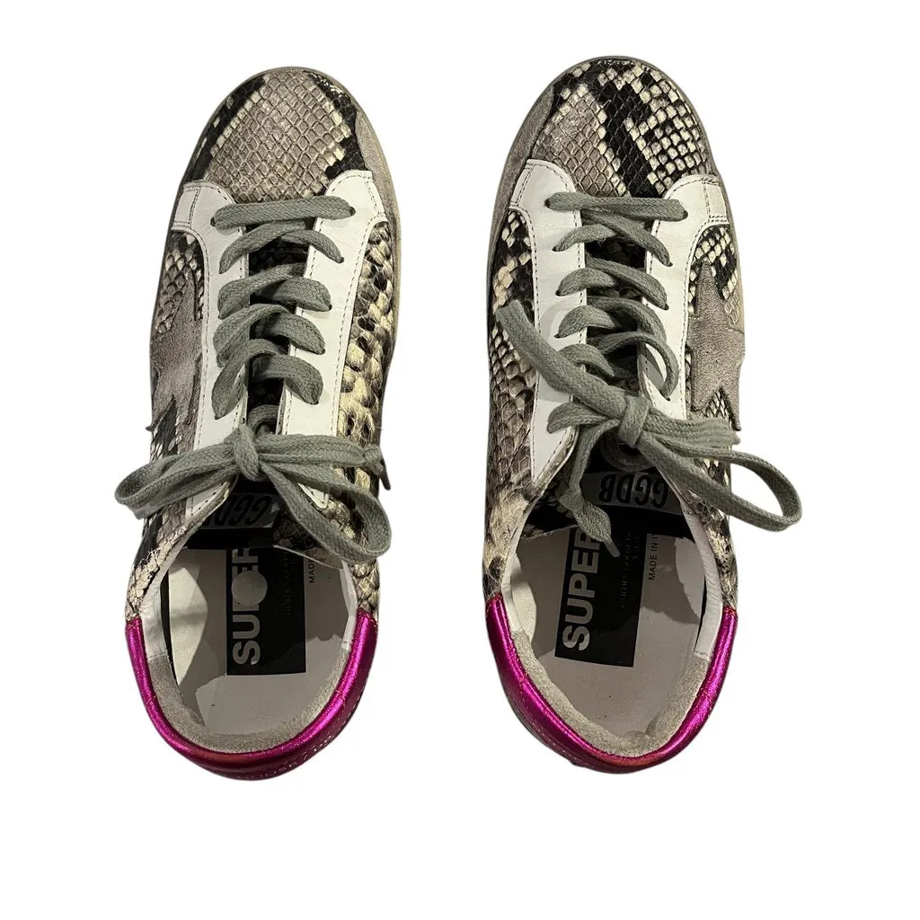 *Golden Goose Superstar Snake Leather Pink Heel Cap Suede Star Low-Top Sneakers, Size 37