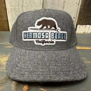 Hermosa Beach SURFING GRIZZLY BEAR Melton Wool Blend Baseball Cap - Heather Grey