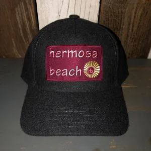 Hermosa Beach WELCOME SIGN 5 Panel Low Profile Melton Wool Blend Baseball Cap with Velcro Closure - Heather Black