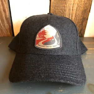 PACIFIC CREST TRAIL - 5 Panel Low Profile Melton Wool Blend Baseball Cap with Velcro Closure - Heather Black