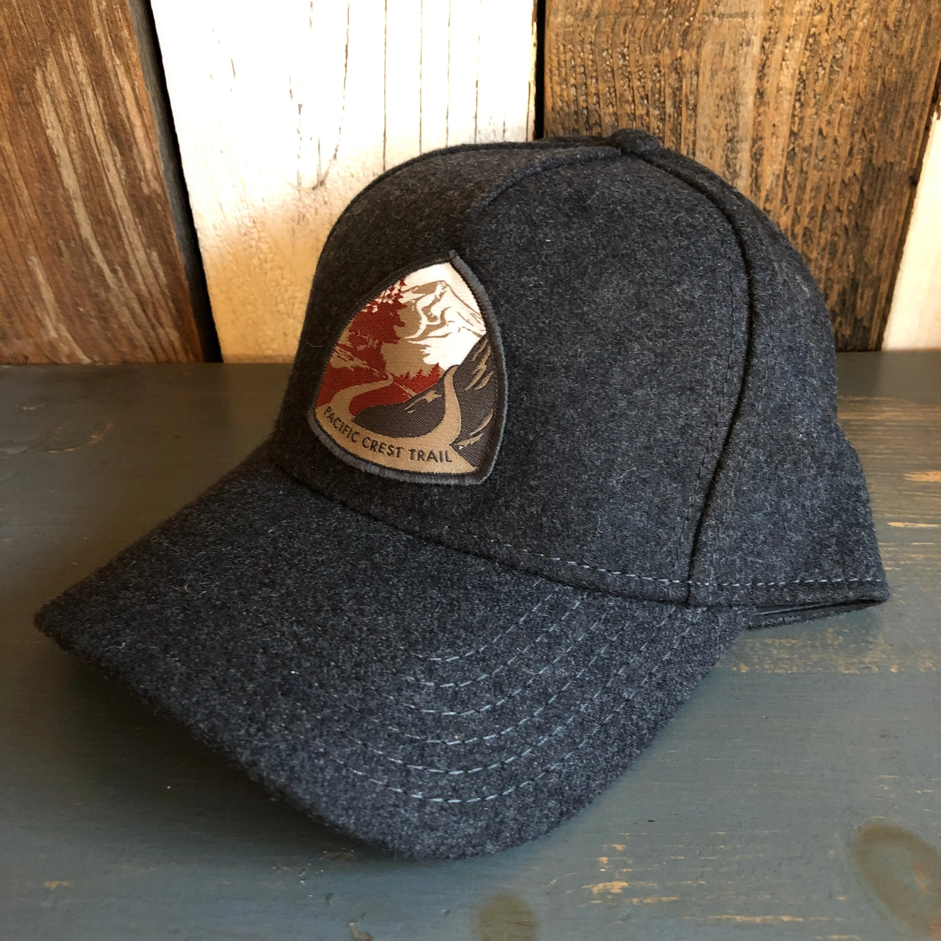 PACIFIC CREST TRAIL - 5 Panel Low Profile Melton Wool Blend Baseball Cap with Velcro Closure - Heather Black