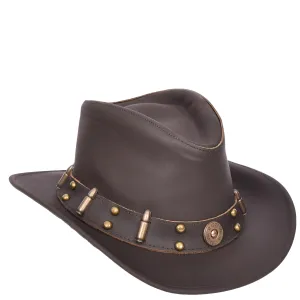 Real Leather Cowboy Hat Western Australian Bush Hat Bullet Style Denver Brown