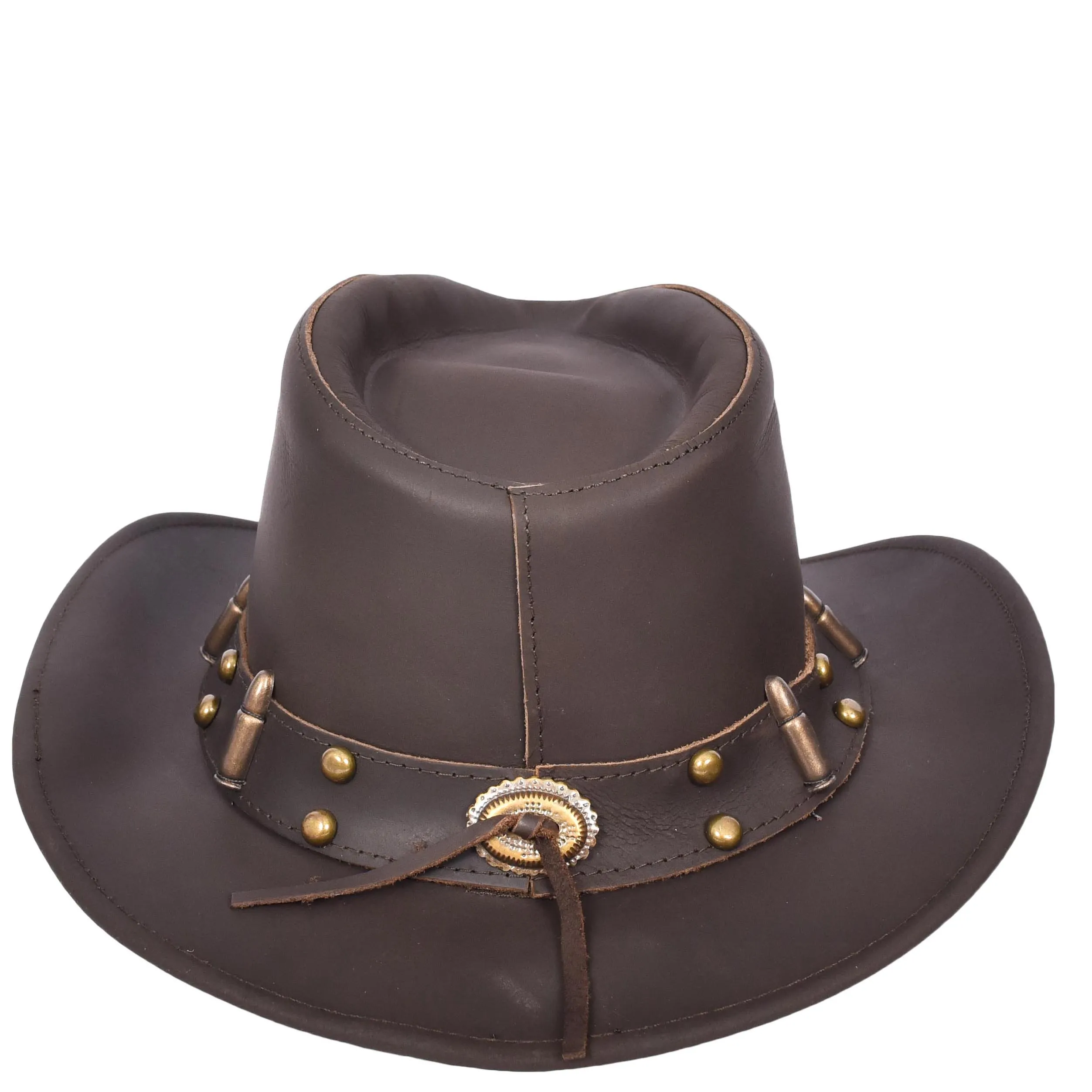 Real Leather Cowboy Hat Western Australian Bush Hat Bullet Style Denver Brown
