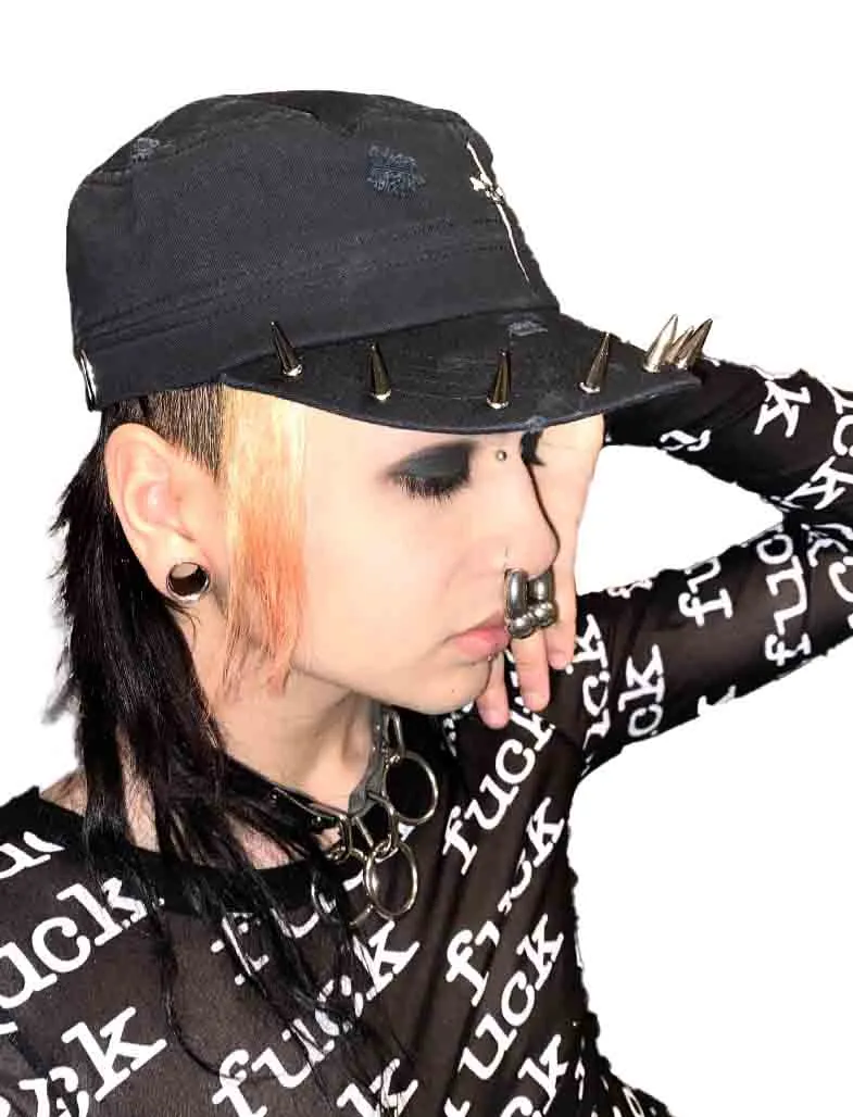 Spiked Distressed Rivethead Hat