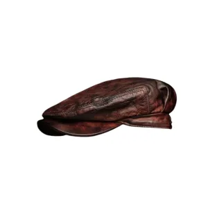 Washed Distressed Leather Flat Cap