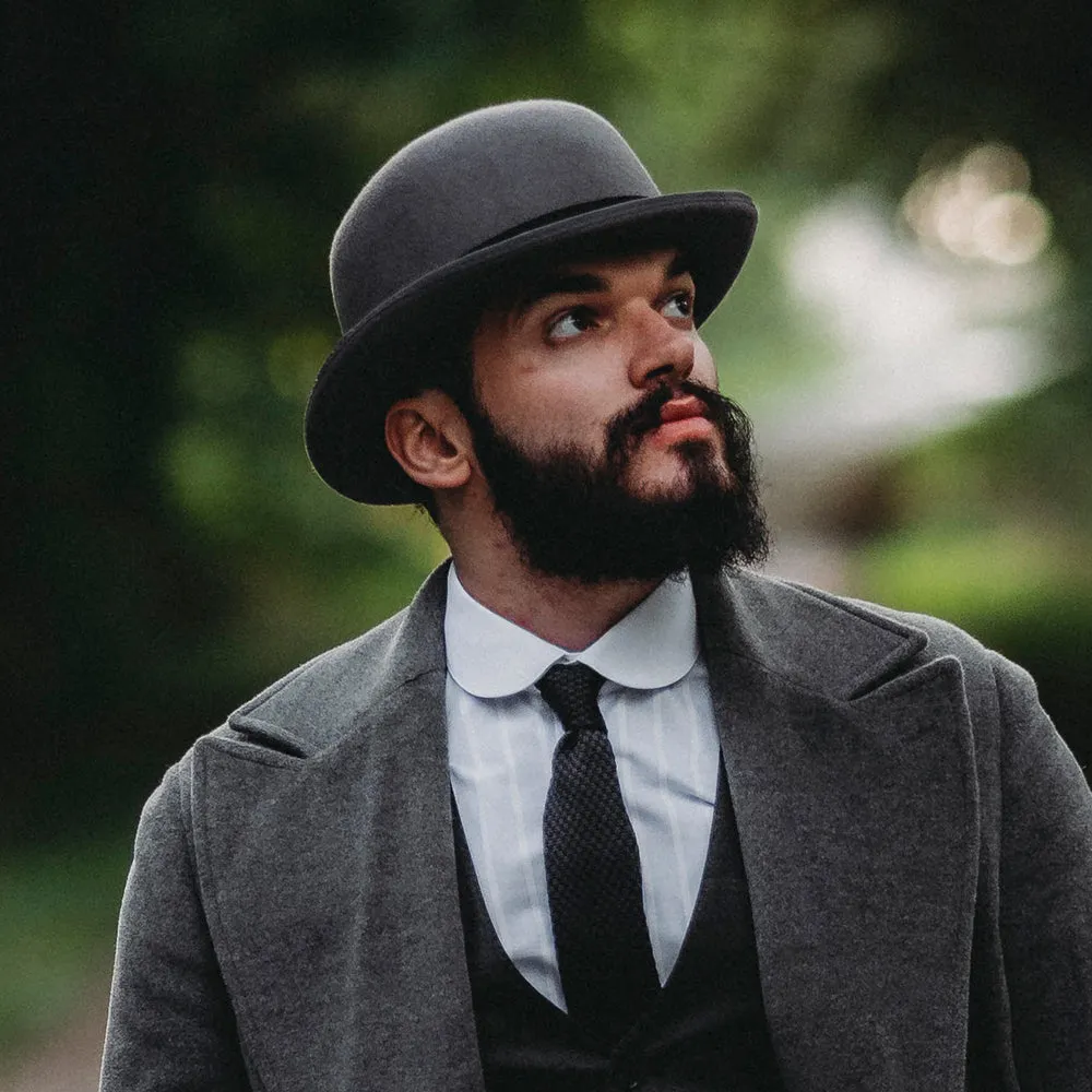 Wool Felt English Bowler Hat - Grey